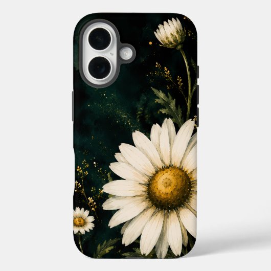 Elegante Dunkle Smaragd-Daisy-Blumenmuster Gold Case-Mate iPhone Hülle (Rückseite)