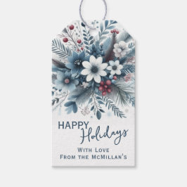 Elegante dunkle Teal-Blau-Rote Blumen-Weihnachtsgi Geschenkanhänger
