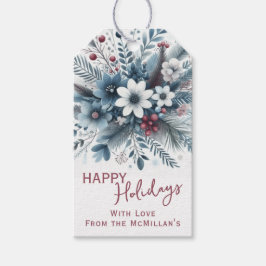 Elegante dunkle Teal-Blau-Rote Florale Festtagsgir Geschenkanhänger