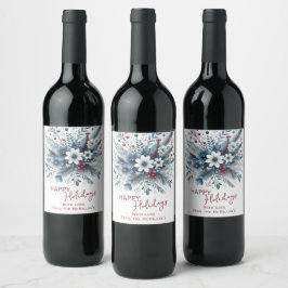 Elegante dunkle Teal-Blau-Rote Florale Festtagsgir Weinetikett