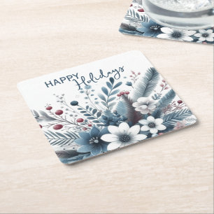 Elegante dunkle Teal-Blau-Rote Florale Festtagswre Rechteckiger Pappuntersetzer