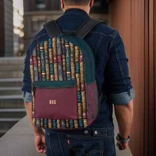 Elegante dunkle Teal- und Burgunder-Gold-Vintage-B Bedruckter Rucksack