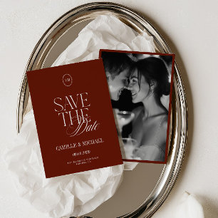 Elegante dunkle Terrakotta-Foto-Save-the-Date-Kart Save The Date