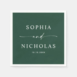Elegante dunkle Waldgrüne Hochzeit. Wald Schrift Serviette