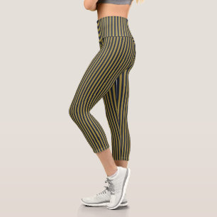 Elegante dünne goldene und blaue blaue Streifen Capri Leggings