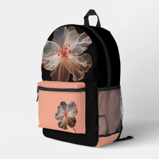 Elegante durchsichtige Blume auf schwarz Bedruckter Rucksack