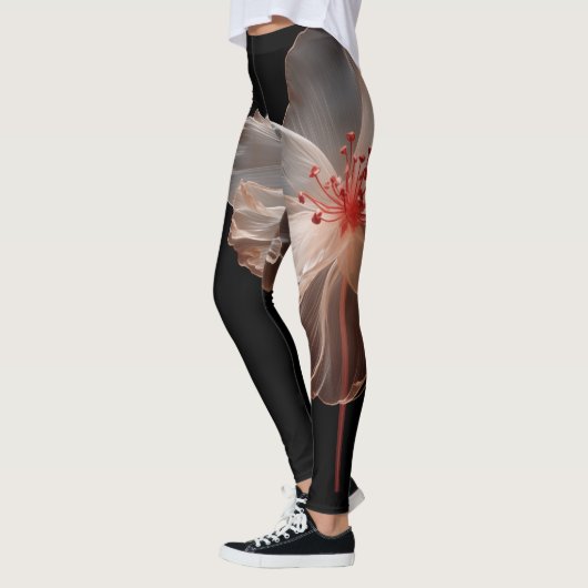 Elegante durchsichtige Blume auf schwarz Leggings (Links)
