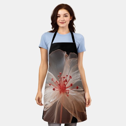 Elegante durchsichtige Blume auf schwarz Schürze (Getragen)