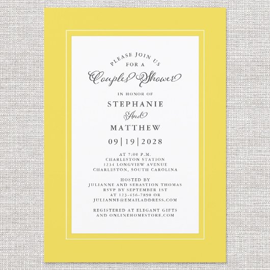 Elegante Dusche für gelbe und weiße Hochzeitspaare Einladung
