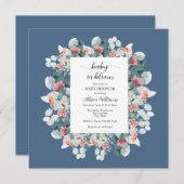 Elegante Dusche mit blauen Aquarellbändern Einladung (Vorne/Hinten)