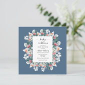 Elegante Dusche mit blauen Aquarellbändern Einladung (Stehend Vorderseite)