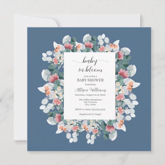 Elegante Dusche mit blauen Aquarellbändern Einladung (Vorderseite)