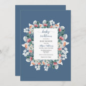 Elegante Dusche mit blauen Aquarellbändern Einladung (Vorne/Hinten)