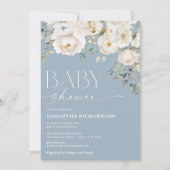 Elegante Dusche mit blauen Blütenbabydusche Einladung (Vorderseite)