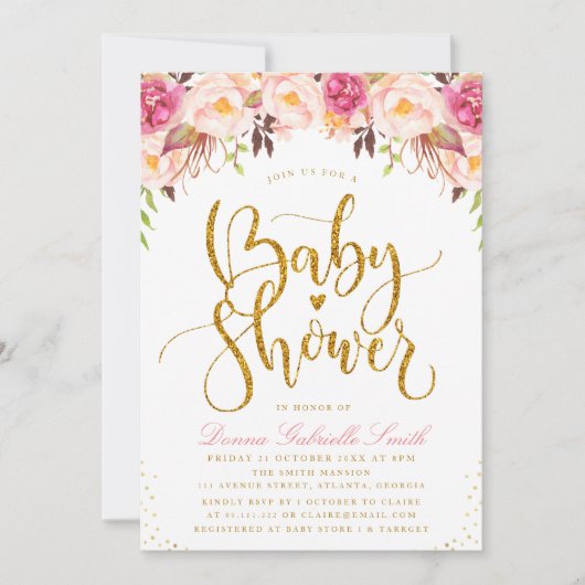 Elegante Dusche mit Blumen. Einladung (Vorderseite)