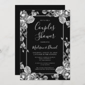 Elegante Dusche Schwarz-weiße Blumenpaare Einladung (Vorne/Hinten)