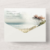 Elegante duskische Küste Sandstrand Hochzeit All In One Einladung (Rückseite)