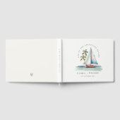 Elegante Dusky Aquamarin Sailboat Palm Seascape We Gästebuch (Voll)