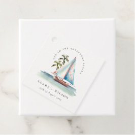 Elegante Dusky Aquamarin Sailboat Palm Seascape We Geschenkanhänger