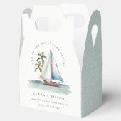 Elegante Dusky Aquamarin Sailboat Palm Seascape We Geschenkschachtel (Geöffnet)