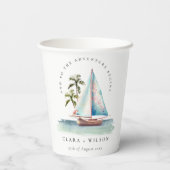 Elegante Dusky Aquamarin Sailboat Palm Seascape We Pappbecher (Rückseite)