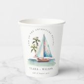 Elegante Dusky Aquamarin Sailboat Palm Seascape We Pappbecher (Vorderseite)