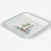 Elegante Dusky Aquamarin Sailboat Palm Seascape We Pappteller (Gewinkelt)