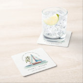 Elegante Dusky Aquamarin Sailboat Palm Seascape We Rechteckiger Pappuntersetzer (Vor Ort)