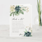 Elegante dusky Blue Green Succulent Foliage Weddin Dankeskarte (Vorderseite)