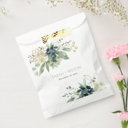 Elegante dusky Blue Green Succulent Foliage Weddin Geschenktütchen (Versiegelt)