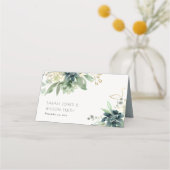 Elegante dusky Blue Green Succulent Foliage Weddin Platzkarte (Vorderseite)