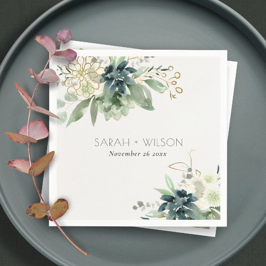 Elegante dusky Blue Green Succulent Foliage Weddin Serviette