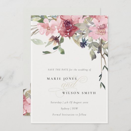 Elegante Dusky Blush Rose Save the Date Karte (Vorne/Hinten)