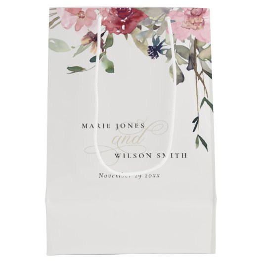 Elegante Dusky Blush Rose Wildblume Blumenzwiese Mittlere Geschenktüte (Rückseite)