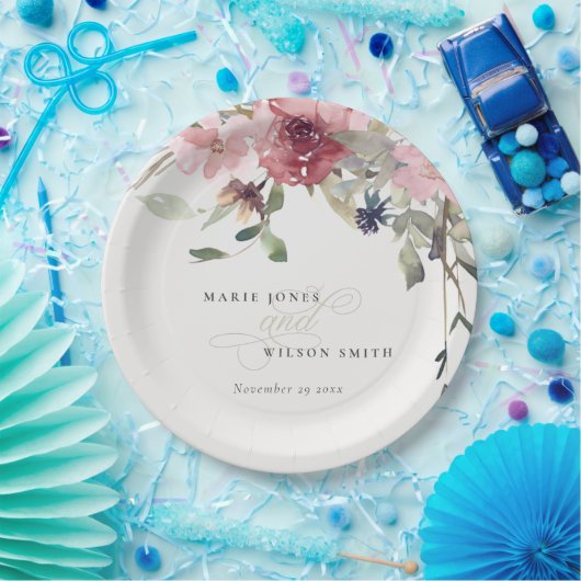 Elegante Dusky Blush Rose Wildblume Blumenzwiese Pappteller (Party)