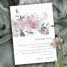 Elegante dusky Blush Wasserfarbe Blumenzwiese Dankeskarte