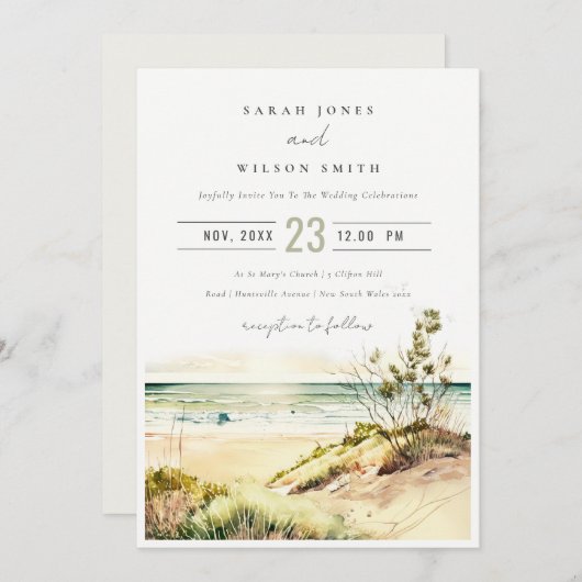 Elegante Dusky Coastal Beach Einladung (Vorne/Hinten)