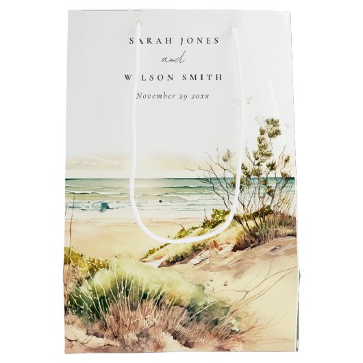 Elegante Dusky Coastal Beach Mittlere Geschenktüte (Rückseite)