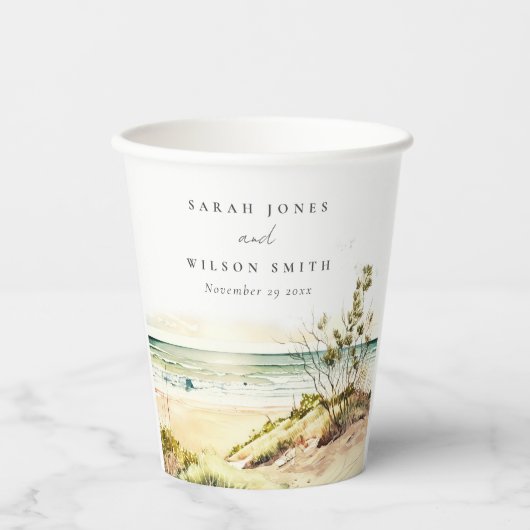 Elegante Dusky Coastal Beach Pappbecher (Vorderseite)