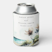 Elegante dusky Coastal Palm Beach Seascape Wedding Dosenkühler (Kanne Rückseite)