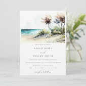 Elegante dusky Coastal Palm Beach Seascape Wedding Einladung (Stehend Vorderseite)