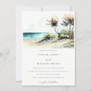 Elegante dusky Coastal Palm Beach Seascape Wedding Einladung