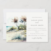 Elegante dusky Coastal Palm Beach Seascape Wedding Einladung (Vorderseite)