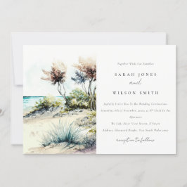 Elegante dusky Coastal Palm Beach Seascape Wedding Einladung