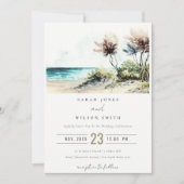 Elegante dusky Coastal Palm Beach Seascape Wedding Einladung (Vorderseite)
