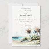 Elegante dusky Coastal Palm Beach Seascape Wedding Einladung (Vorderseite)