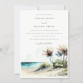 Elegante dusky Coastal Palm Beach Seascape Wedding Einladung