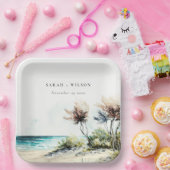 Elegante dusky Coastal Palm Beach Seascape Wedding Pappteller (Party)