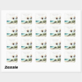 Elegante dusky Coastal Palm Beach Seascape Wedding Quadratischer Aufkleber (Blatt)