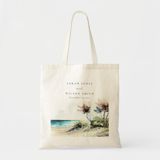 Elegante dusky Coastal Palm Beach Seascape Wedding Tragetasche (Vorne)